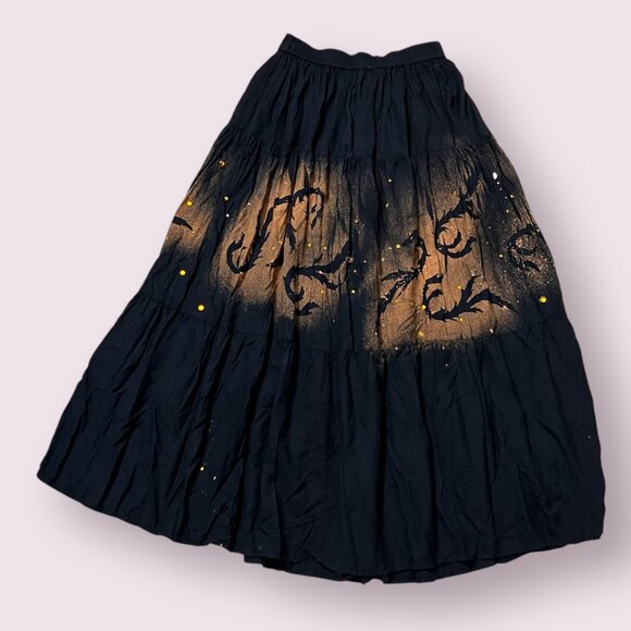 Rhythm. Women's Maxi Boho Skirt Black Rayon Elastic Waist Button